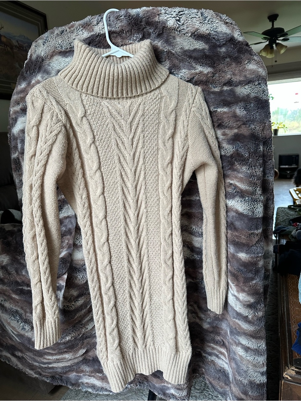 SHEIN Cream Cable Knit Turtleneck Sweater Dress